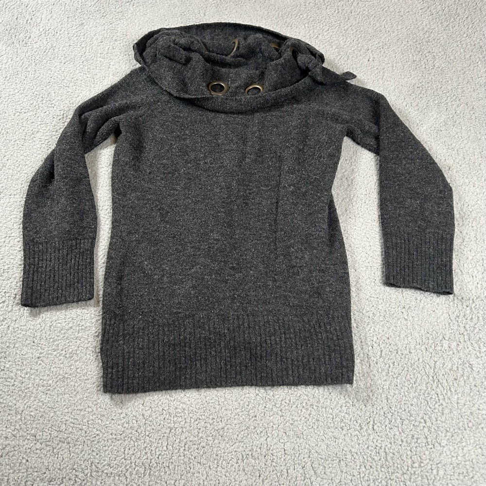 Confess Sweater Womens‎ Large  Gray Tunic Cowl Neck Grommet Knit Pullover Top